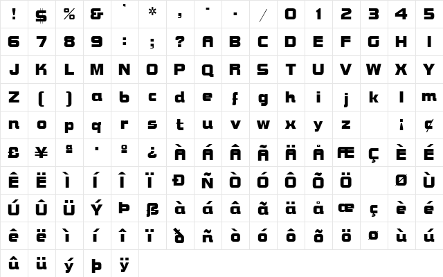 BolsterBold Bold  glyph index