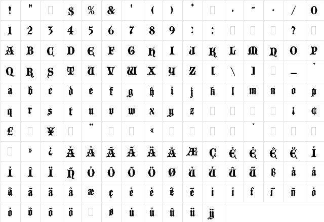 BlackmoorPlain Regular  glyph index