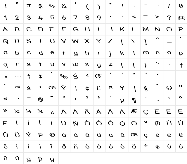 Street - Compressed Reverse Italic  glyph index