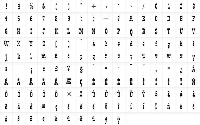 Westside Regular  glyph index