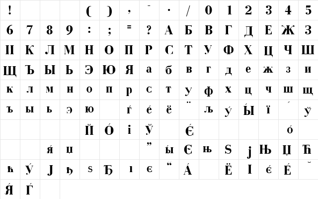 AnastasiaSSK Bold  glyph index