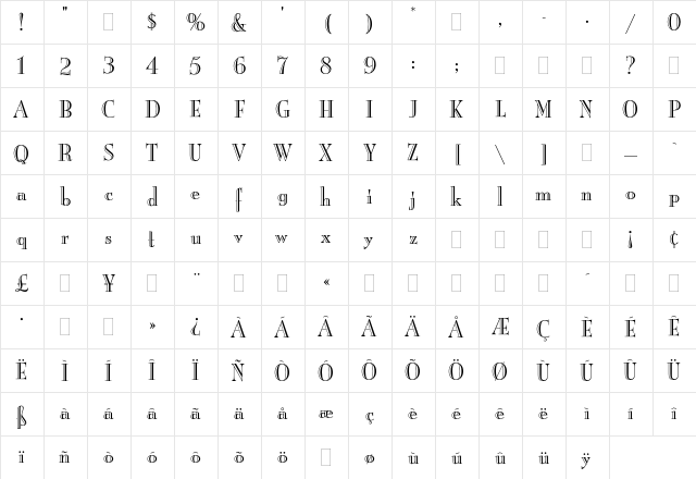 Burlington Plain  glyph index