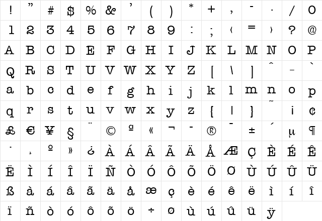 ThorBecker Regular  glyph index