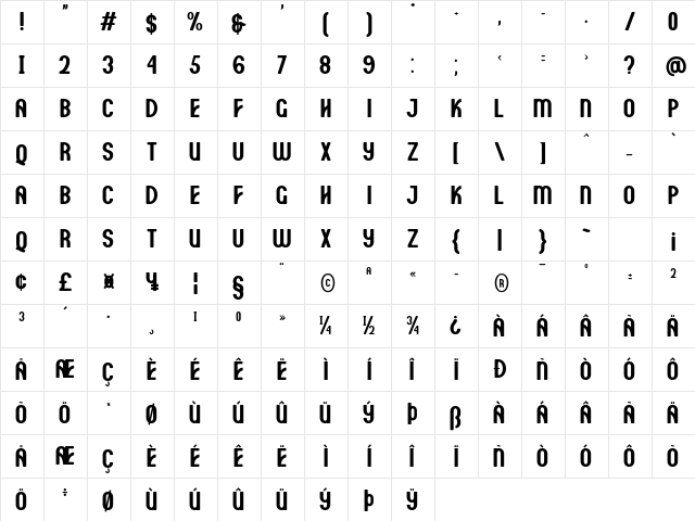 Motgan Regular  glyph index