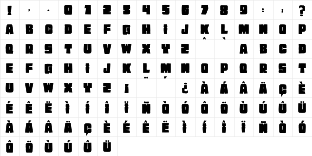JMH EXTRA Regular  glyph index