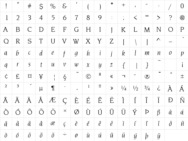 Navarro Italic  glyph index