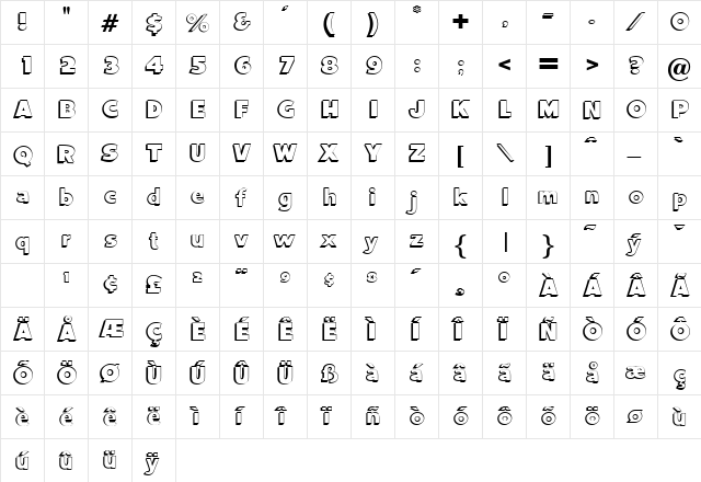 Camden DB Regular  glyph index