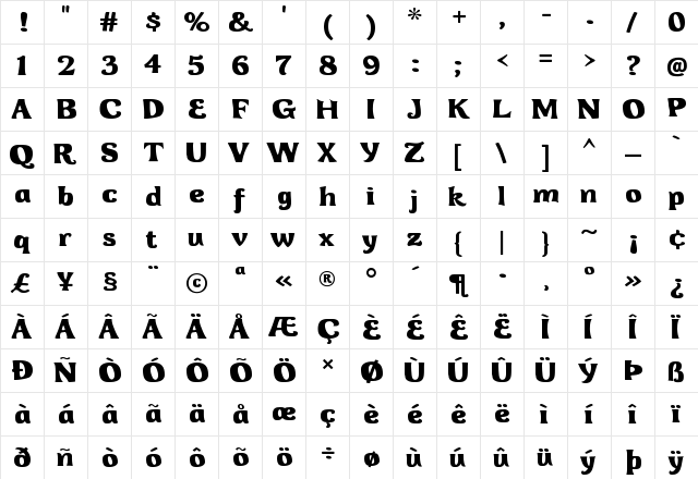 Whiterock Regular  glyph index