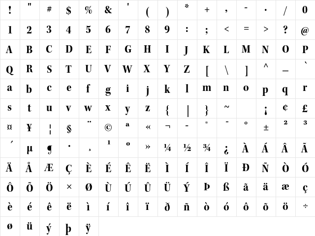 Kepler Std Bold Semicondensed Subhead  glyph index