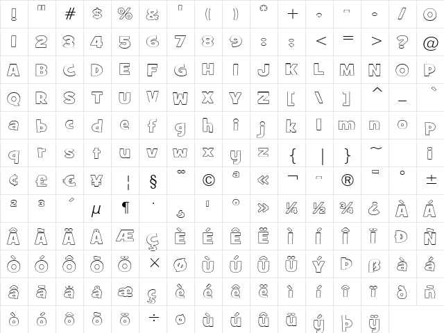 GrilledCheese BTN Out Wide Regular  glyph index