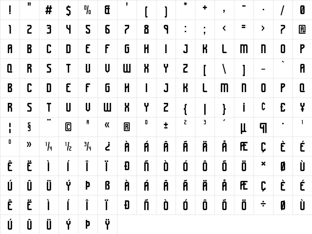 Boldness Regular  glyph index