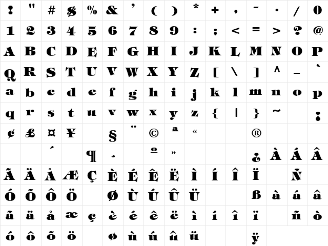 Thick N Thin 15 Regular  glyph index