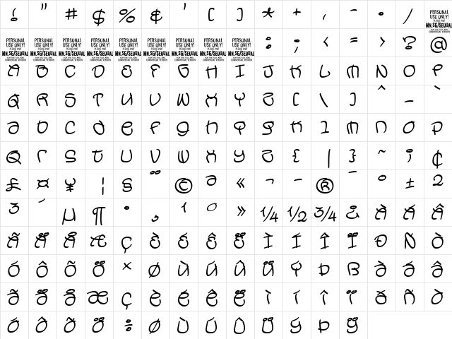 Sequal Thin PERSONAL USE Regular  glyph index