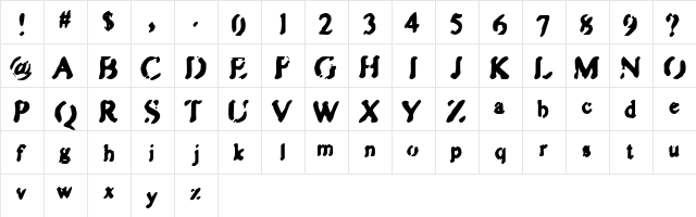 Zipple Bold  glyph index