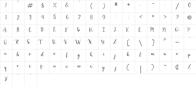 Juttely Regular  glyph index
