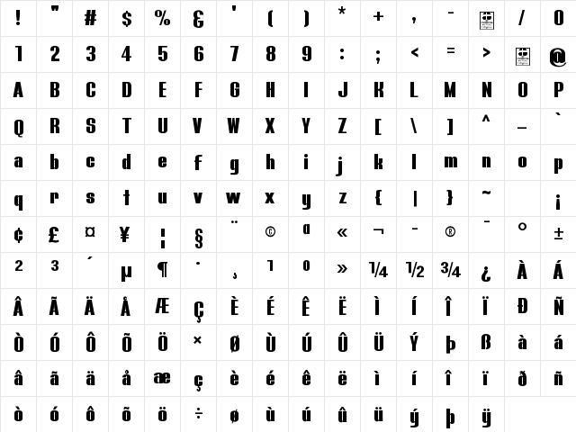 Bluefish Black Demo Regular  glyph index