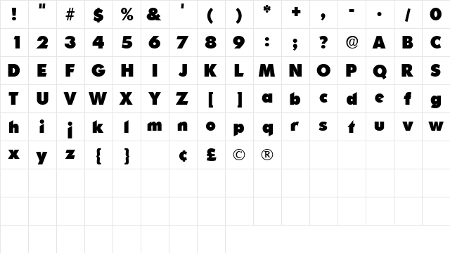 CandellaDisplaySSK Regular  glyph index
