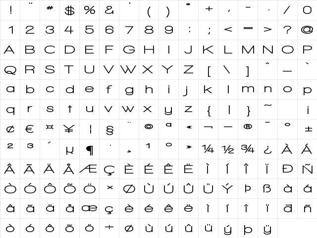 Walkway Expand UltraBold Regular  glyph index