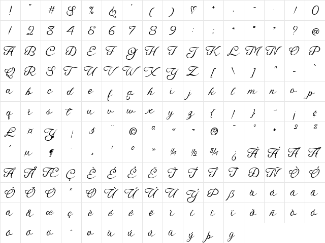 Eleganta Regular  glyph index