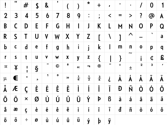 DTL Nobel T Condensed Regular  glyph index