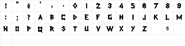 Van Gough Regular  glyph index