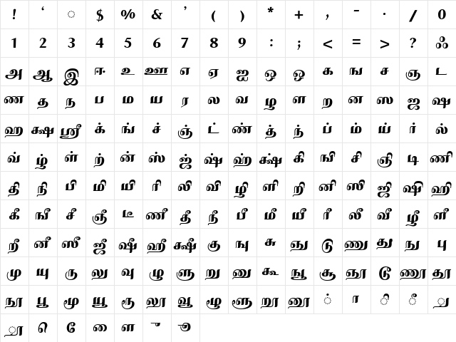 IdsTamil_TG_4_ Bold  glyph index