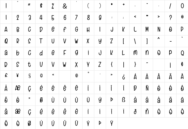 Craft Holic Regular  glyph index