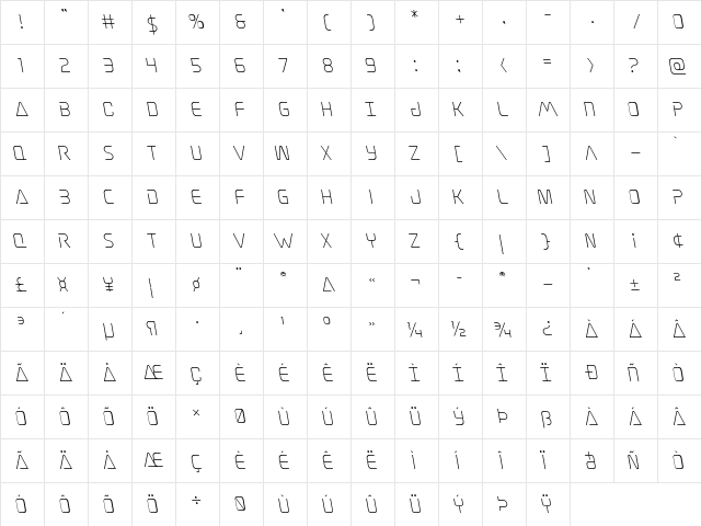 Elite Danger Leftalic Italic  glyph index