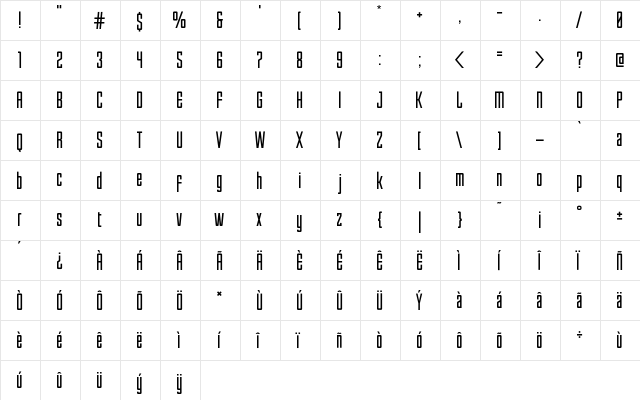 Enfatica Normal  glyph index