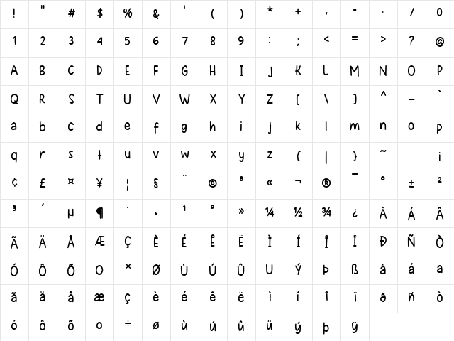 Elliane Regular  glyph index
