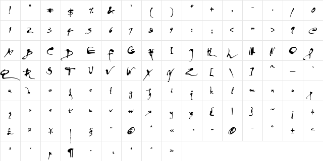 PF DaVinci Script Pro Inked Regular  glyph index