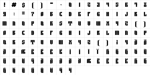 Black skull Regular  glyph index