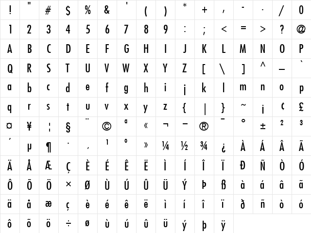 Futura-CondensedMedium Medium  glyph index