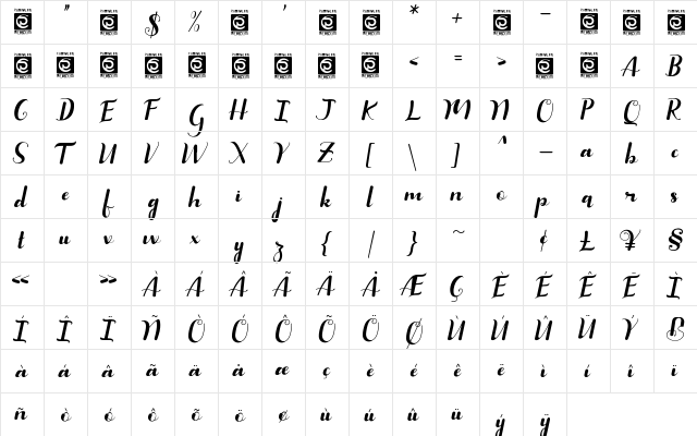 Micayla Regular  glyph index