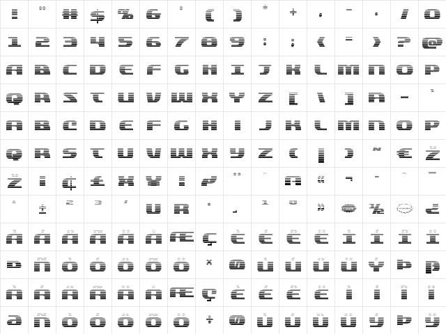 Quickening Gradient Regular  glyph index
