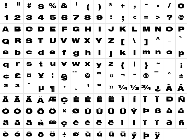 Helvetica Neue LT Std 93 Black Extended  glyph index