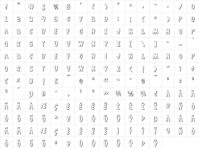 Whatafont Shadow Shadow  glyph index