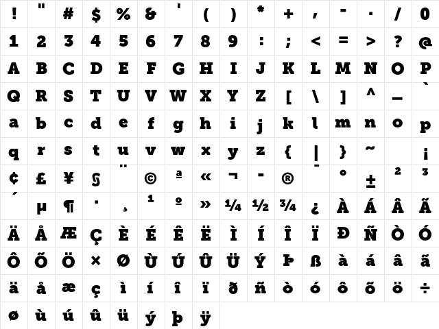 Museo Slab 1000  glyph index