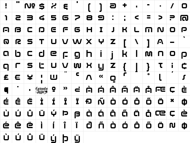 Evolver Regular  glyph index