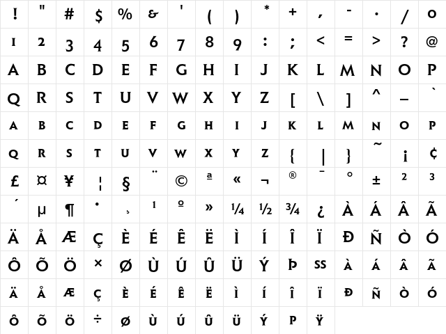 ElanEF MediumSC  glyph index