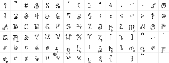 DJ Curl Regular  glyph index