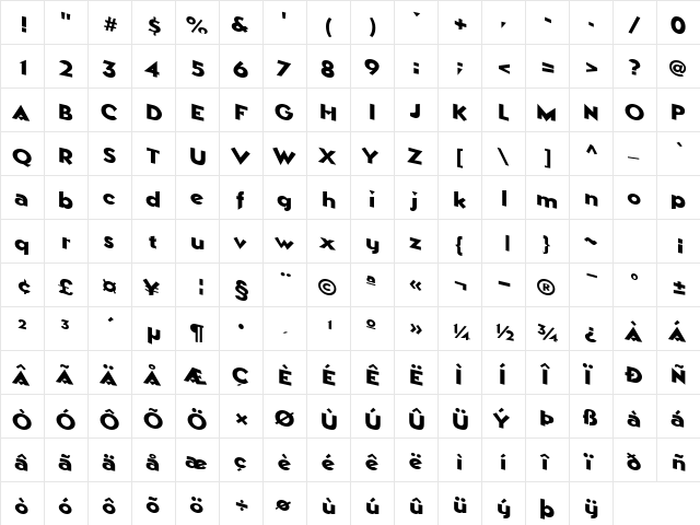 Down Regular  glyph index