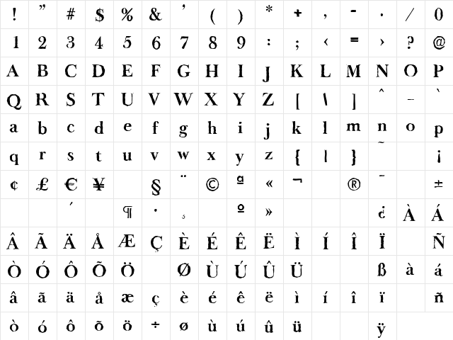 BaskerOldAntique Bold  glyph index