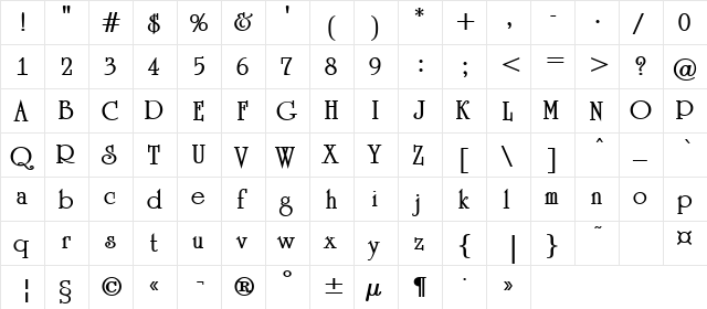 a_Romanus Bold  glyph index