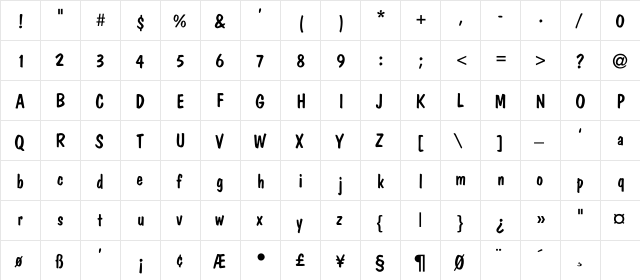 DomCasual-Thin Regular  glyph index