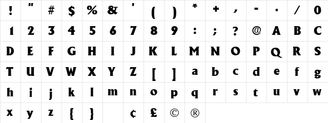 Ankura SSi Regular  glyph index
