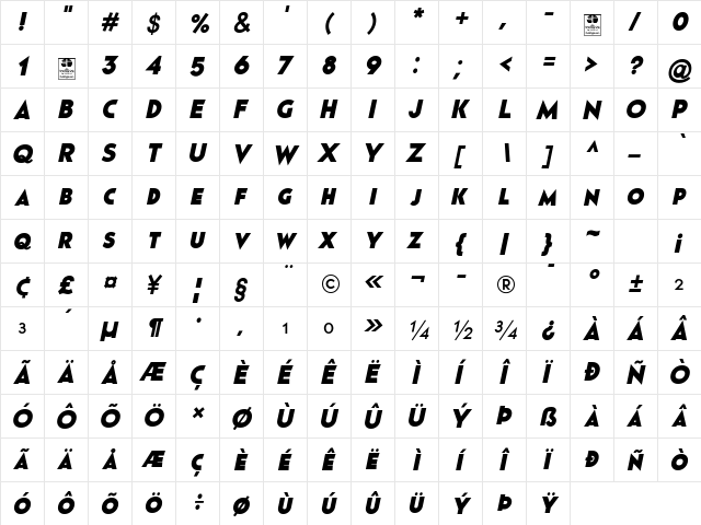 Pages Grotesque Black Demo Italic  glyph index