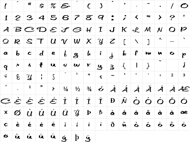 FootLoose43 Regular  glyph index