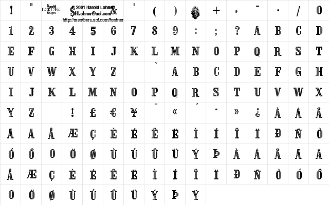 Stencil Four Regular  glyph index