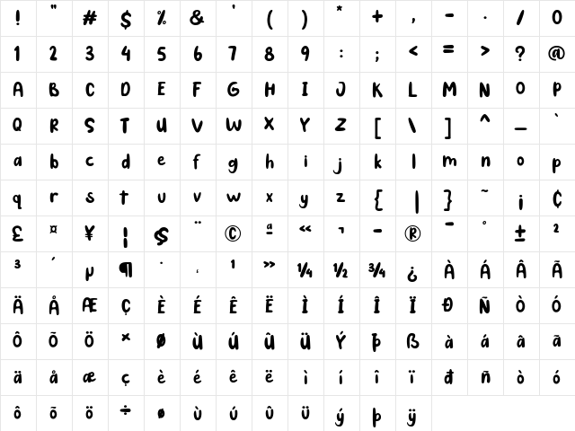 Spooky Cat Regular  glyph index